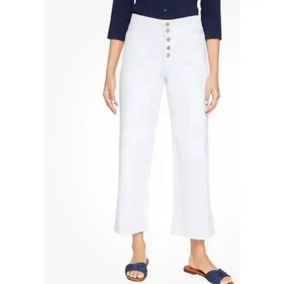 NWOT J. McLAUGHLIN Loris White Wide Leg Button Fly Cropped Stretch Jeans Size 4 - Picture 1 of 7